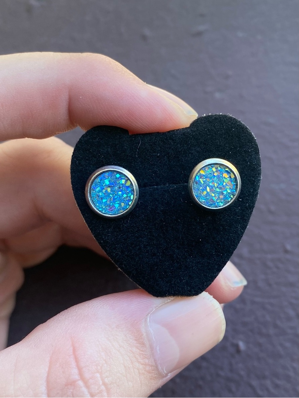 Baby Blue Iridescent Druzy Stud Earrings